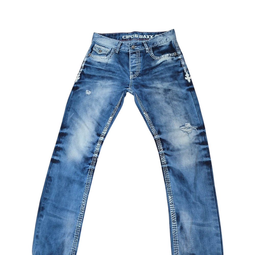 Men's Distressed Blue Straight Jeans